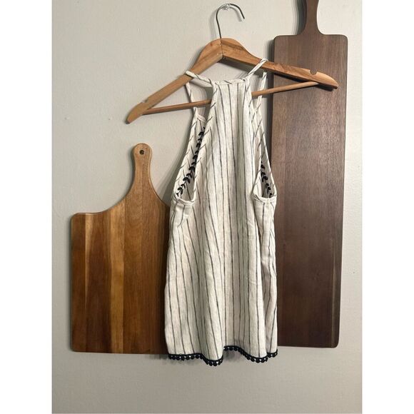 Coco + Jaimeson White Navy Blue Striped Sleeveless Embroidered Tank Top Size XS - Picture 2 of 4